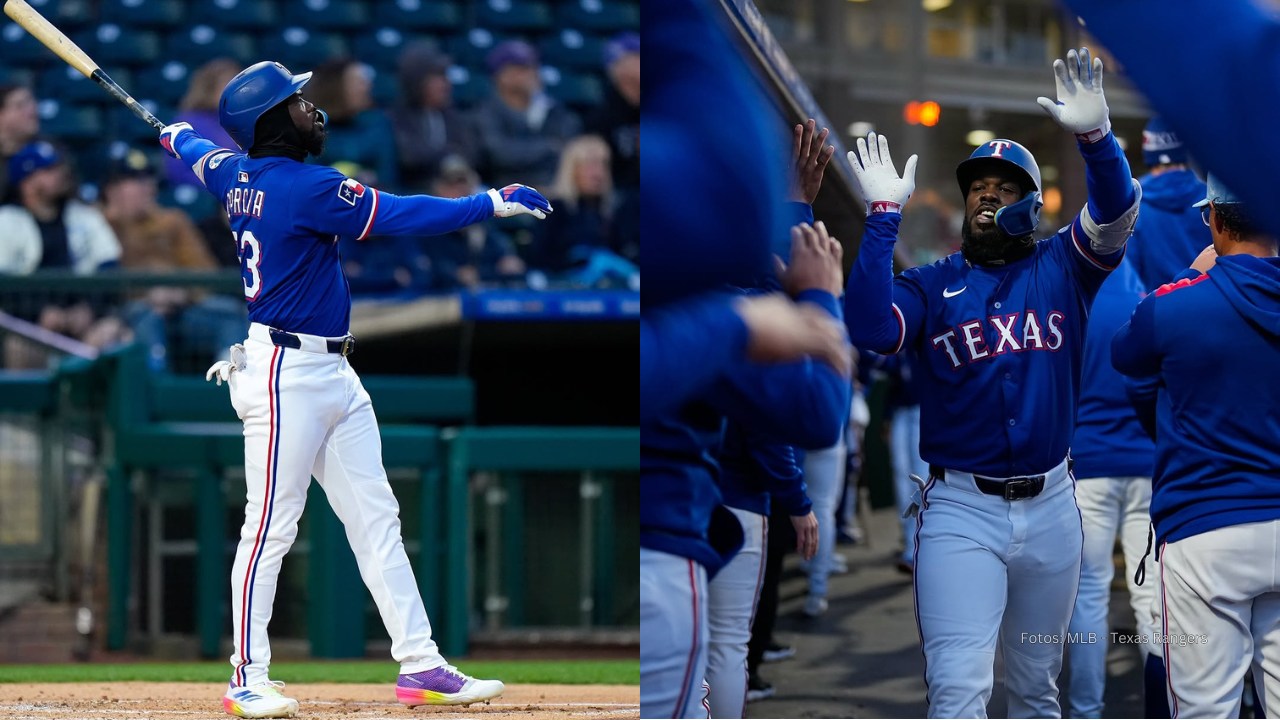 Adolis García con uniforme de Texas Rangers