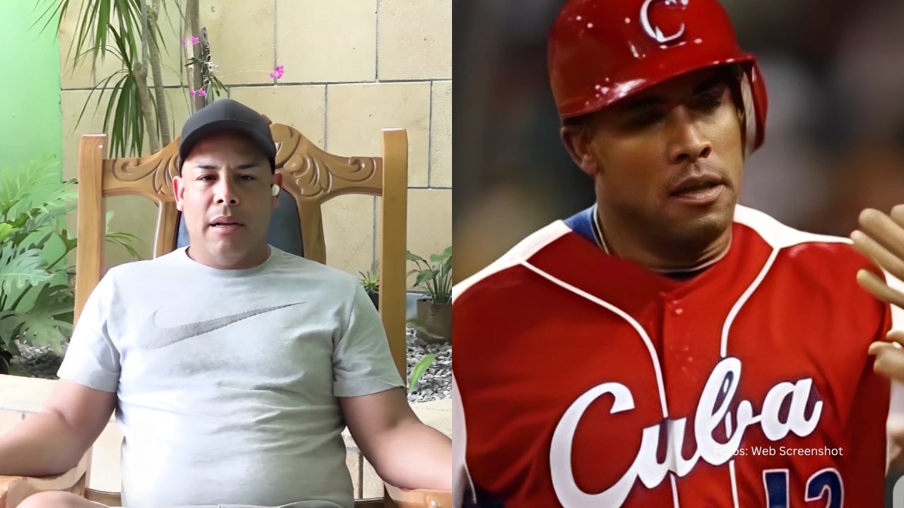 Michel Enríquez en una entrevista y con el uniforme del equipo Cuba
