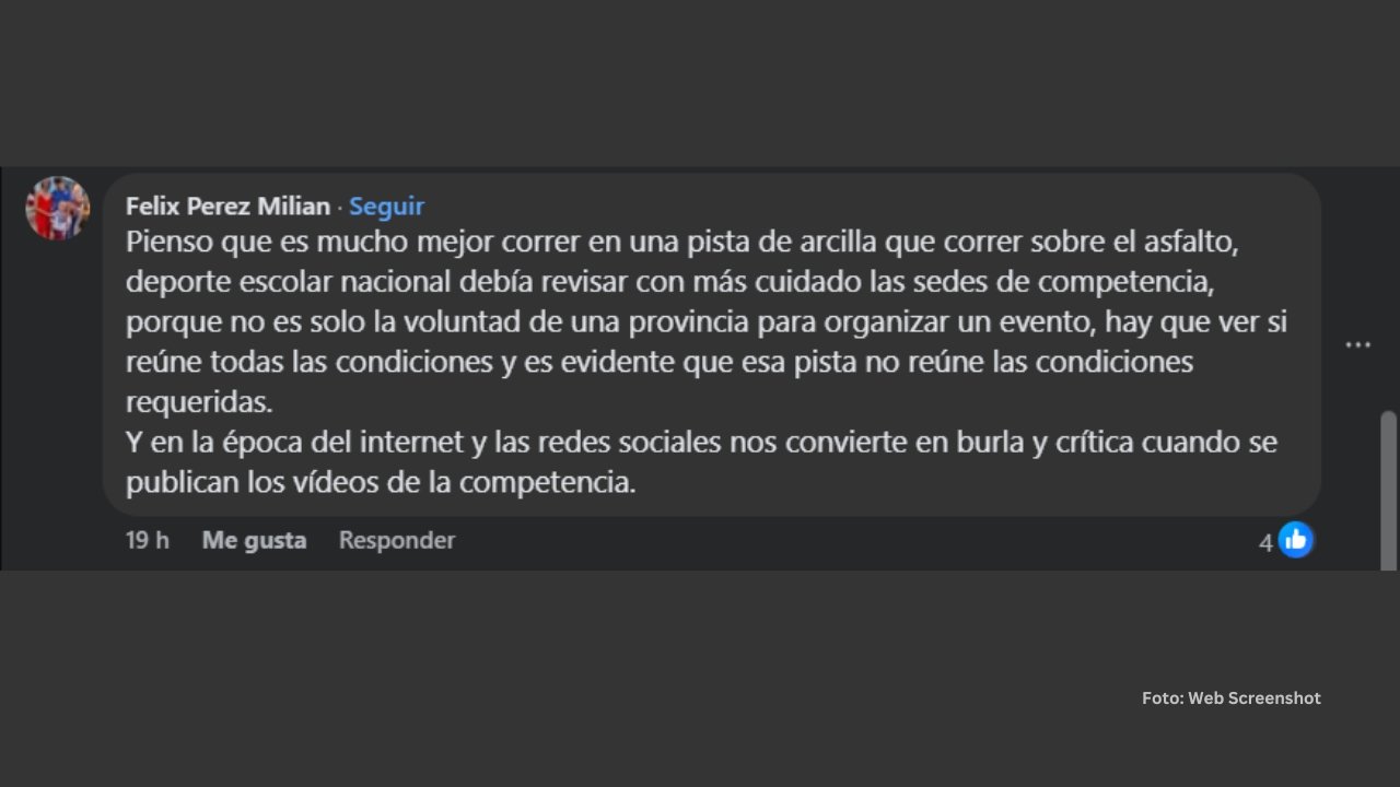 Comentario sobre las malas condiciones de la pista del ex comisionado de Atletismo Cubano Felix Perez Milian