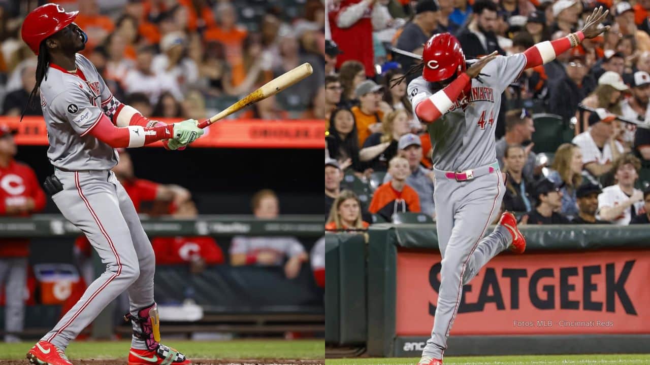 Elly De La Cruz celebrando jonrón con Cincinnati Reds