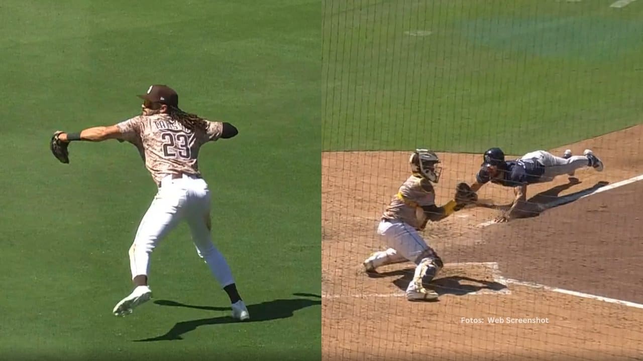 Fernando Tatis Jr. lanzando al home plate con San Diego Padres