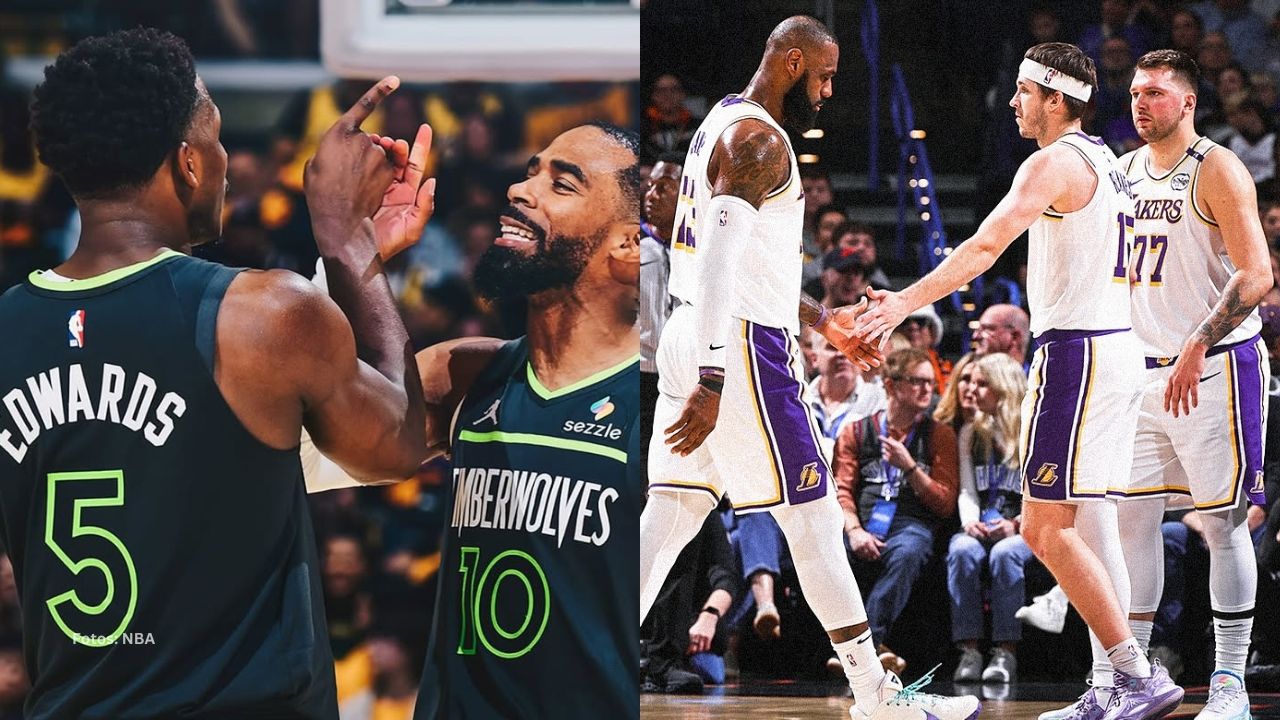 Anthony Edwards celebra el triunfo de Minnesota Timberwolves y jugadores de Los Angeles Lakers tristes por la derrota