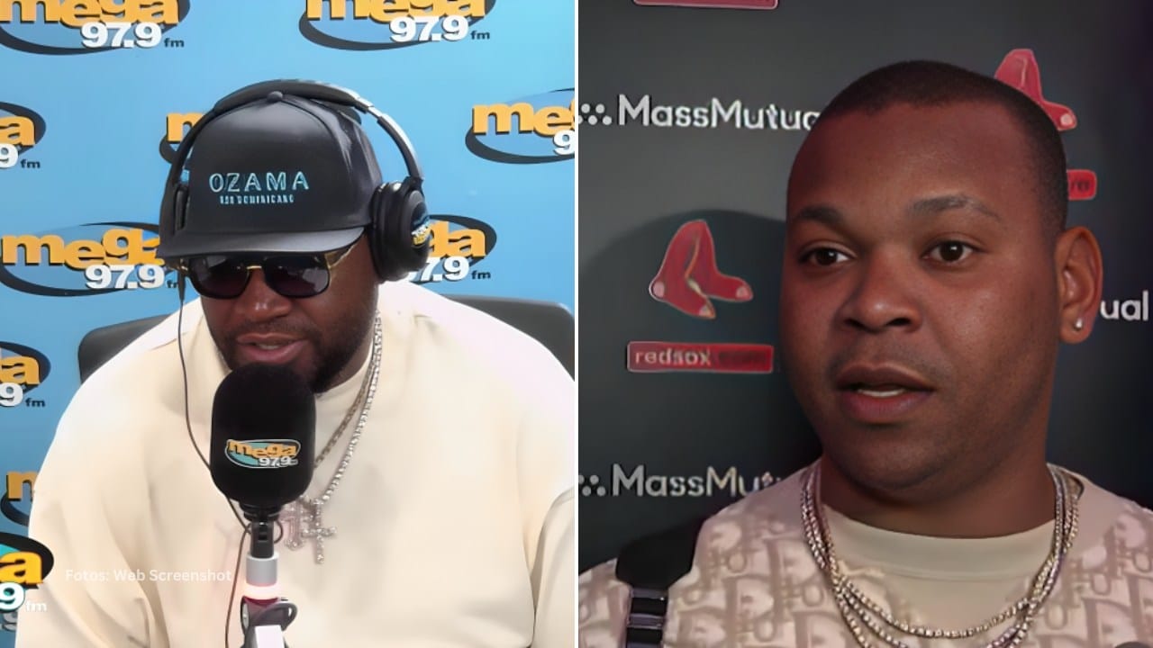 David Ortiz en una entrevista de Radio y Rafael Devers dando declaraciones a la prensa