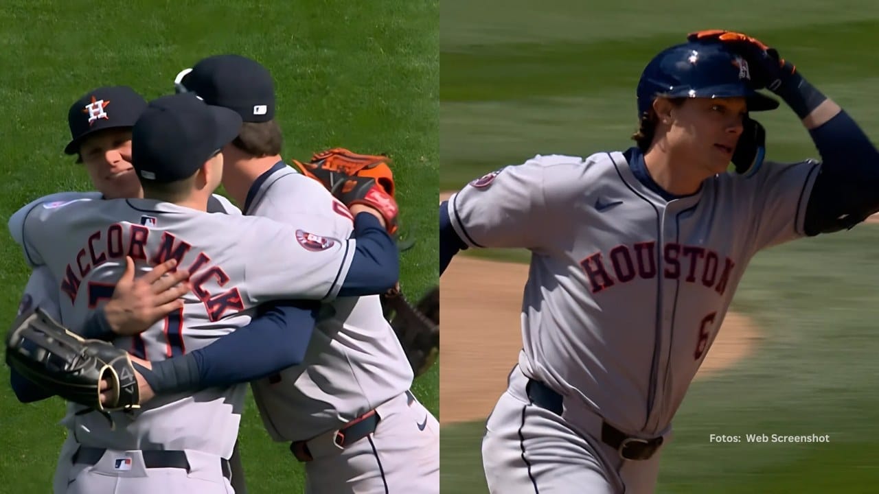 Jugadores de Houston Astros celebran y Jake Meyers recorre las bases