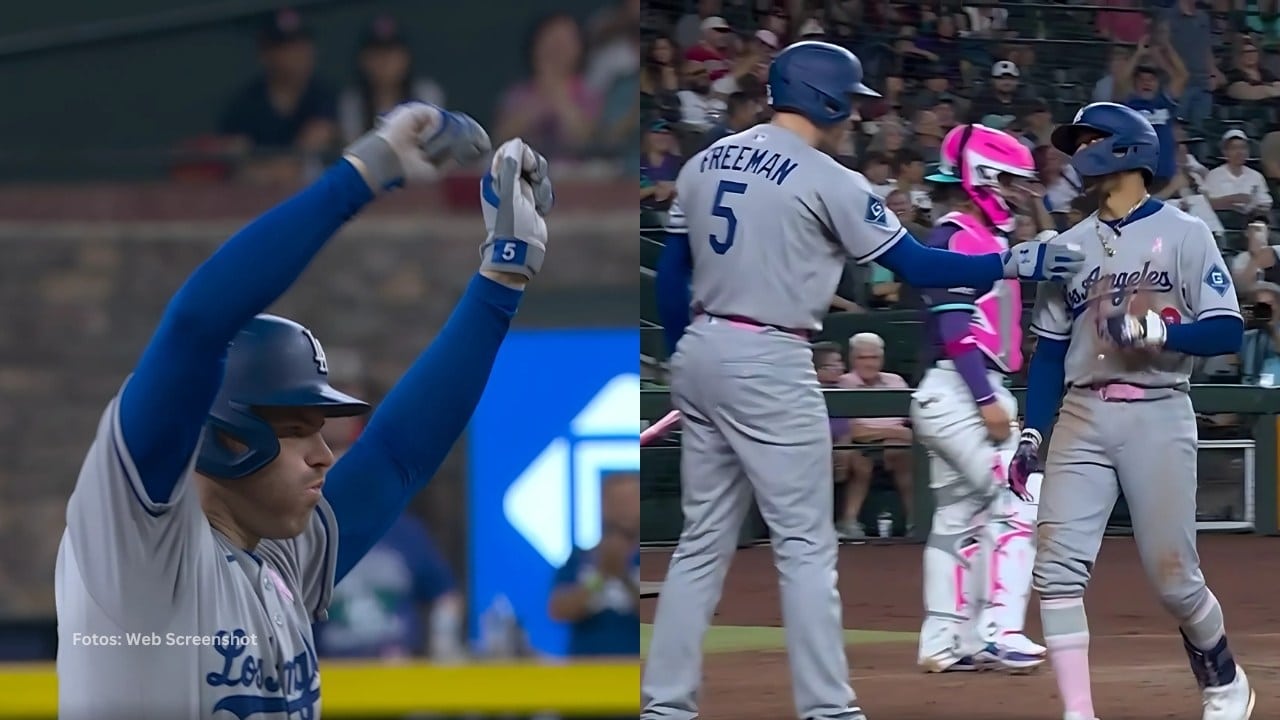 Freddie Freeman celebra con Mookie Betts y Los Angeles Dodgers