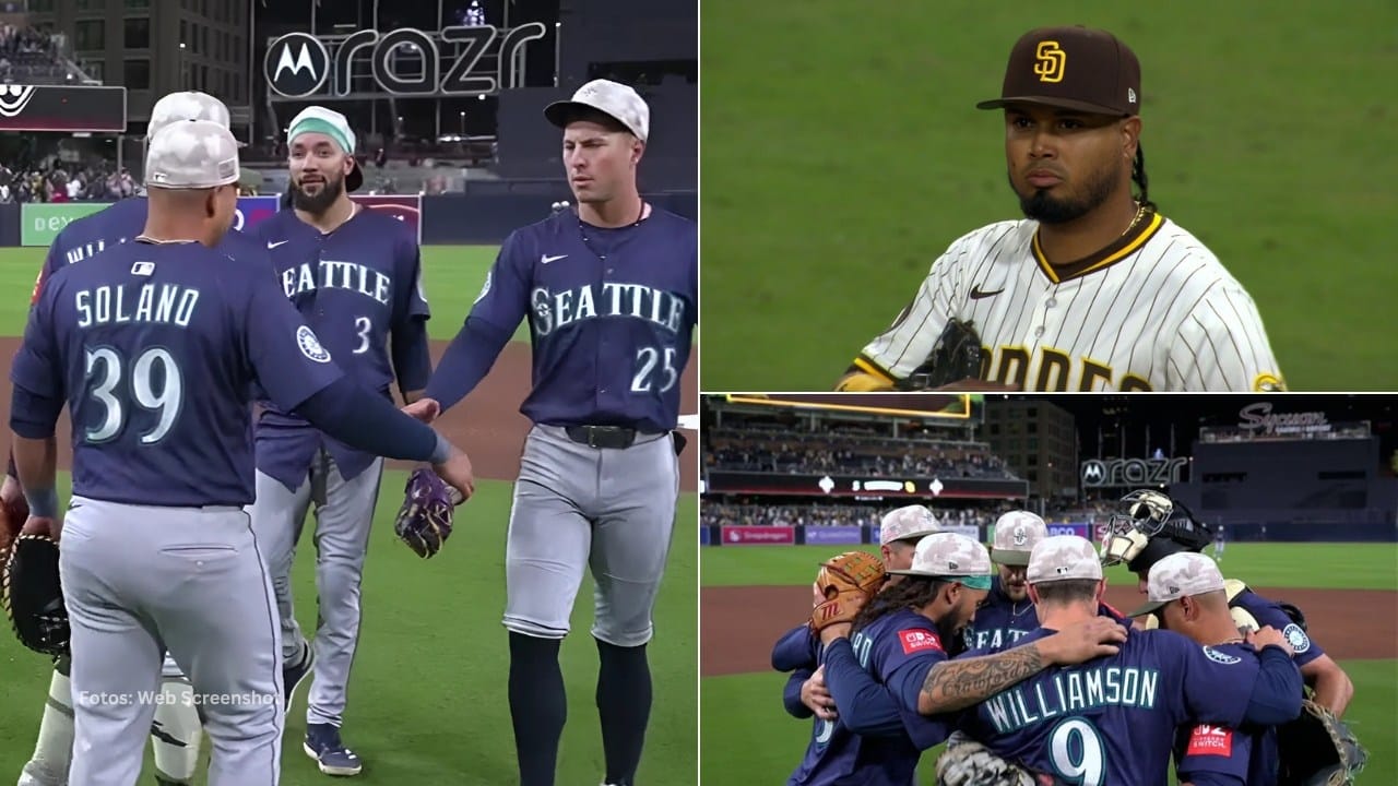 Jugadores de Seattle Mariners celebran, Luis Arraez con San Diego Padres