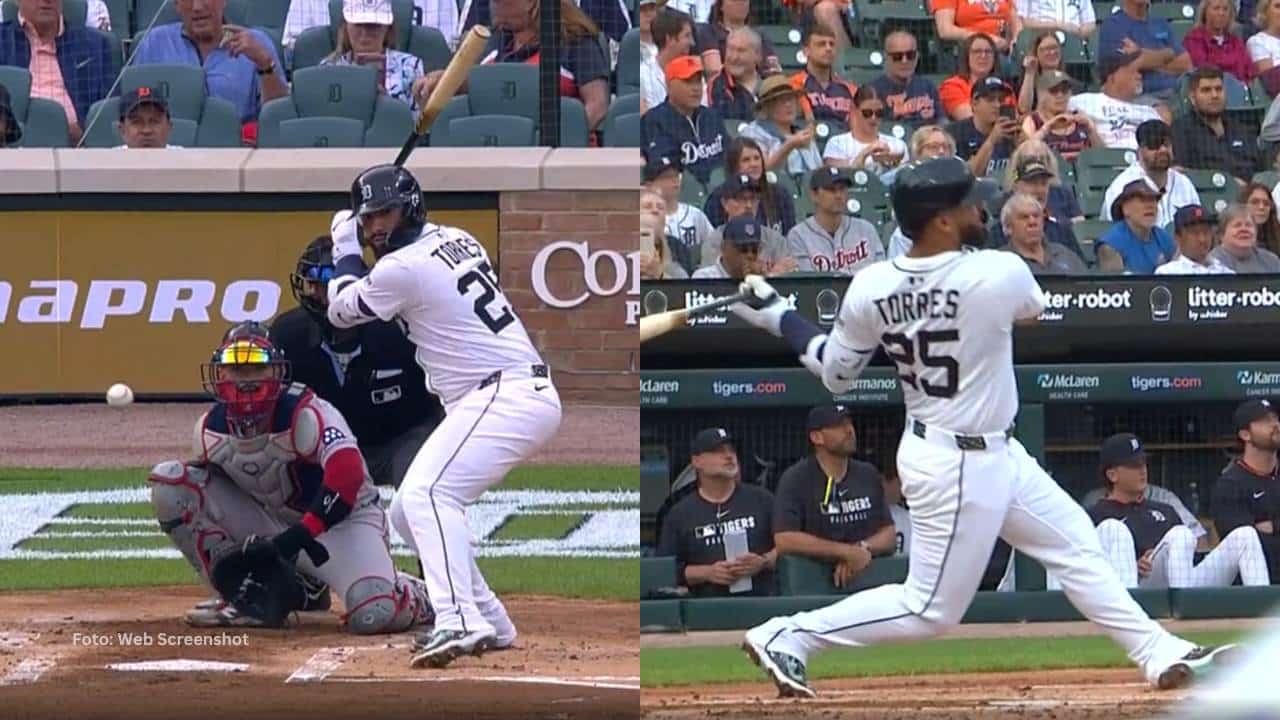 Gleyber Torres fue una de las grandes figuras ofensivas en la contundente victoria de Detroit Tigers 14-2 sobre Boston Red Sox
